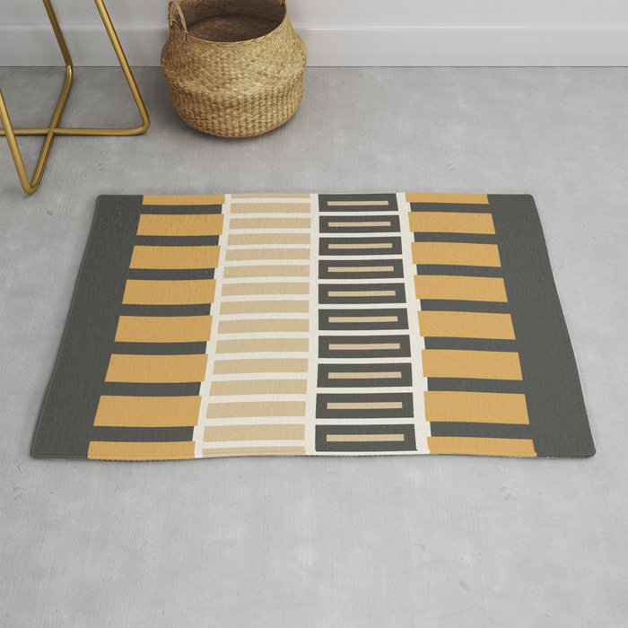 Retro Contemporary Block Stripes in Charcoal Ochre Rug Gallery Image 1