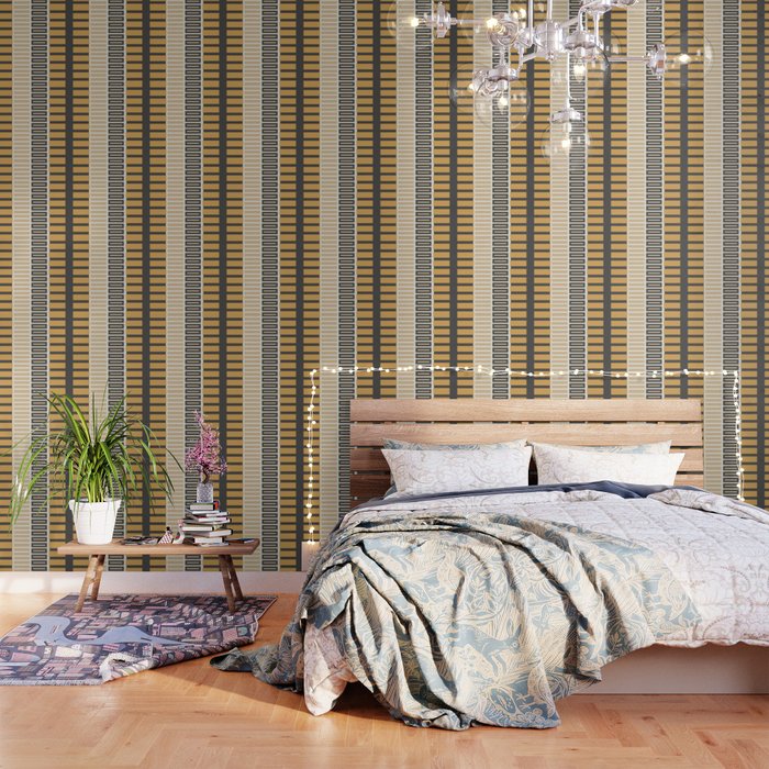 Retro Contemporary Block Stripes in Charcoal Ochre Wallpaper Gallery Image 3