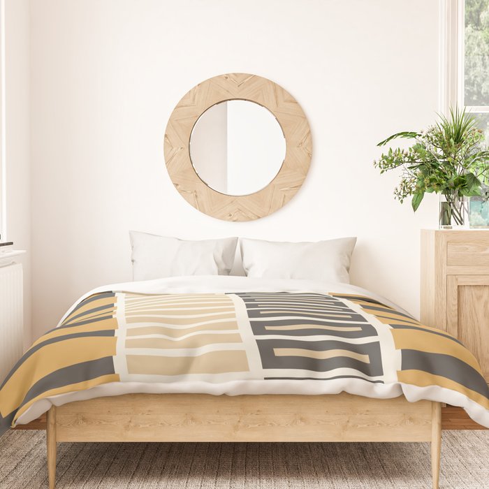Retro Contemporary Block Stripes in Charcoal Ochre Duvet Cover Gallery Image 3