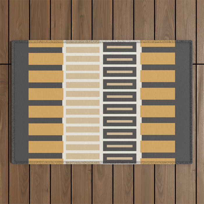 Retro Contemporary Block Stripes in Charcoal Ochre Outdoor Rug Gallery Image 1