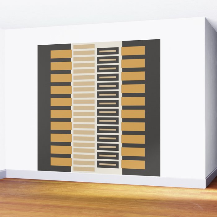 Retro Contemporary Block Stripes in Charcoal Ochre Wall Mural Gallery Image 2