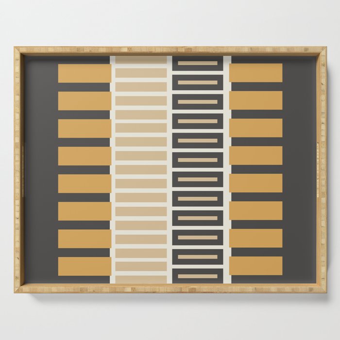 Retro Contemporary Block Stripes in Charcoal Ochre Serving Tray Gallery Image 1