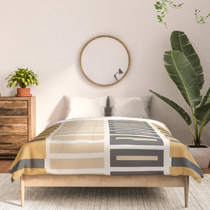Retro Contemporary Block Stripes in Charcoal Ochre Comforter Gallery Image 3