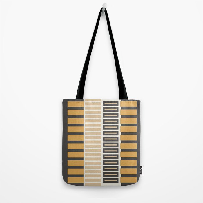 Retro Contemporary Block Stripes in Charcoal Ochre Tote Bag Gallery Image 2
