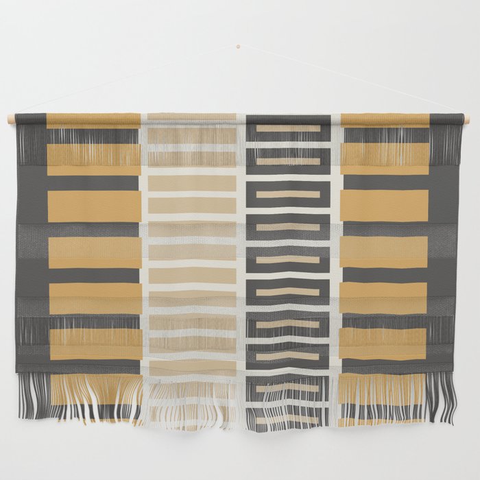 Retro Contemporary Block Stripes in Charcoal Ochre Wall Hanging Gallery Image 1