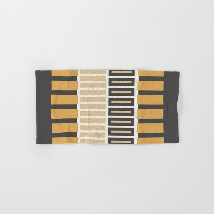 Retro Contemporary Block Stripes in Charcoal Ochre Bath Towel Gallery Image 1