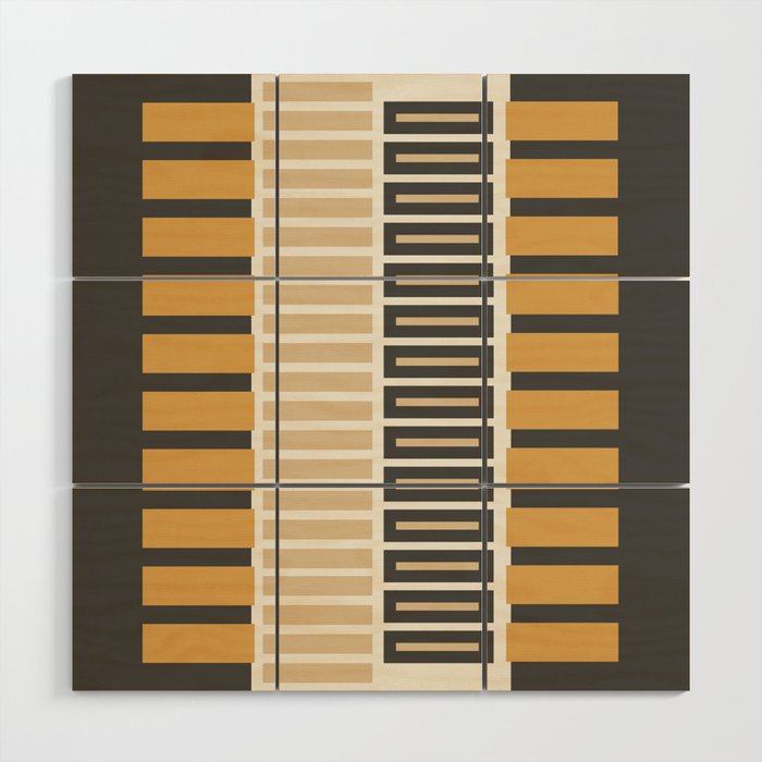 Retro Contemporary Block Stripes in Charcoal Ochre Wood Wall Art Gallery Image 1