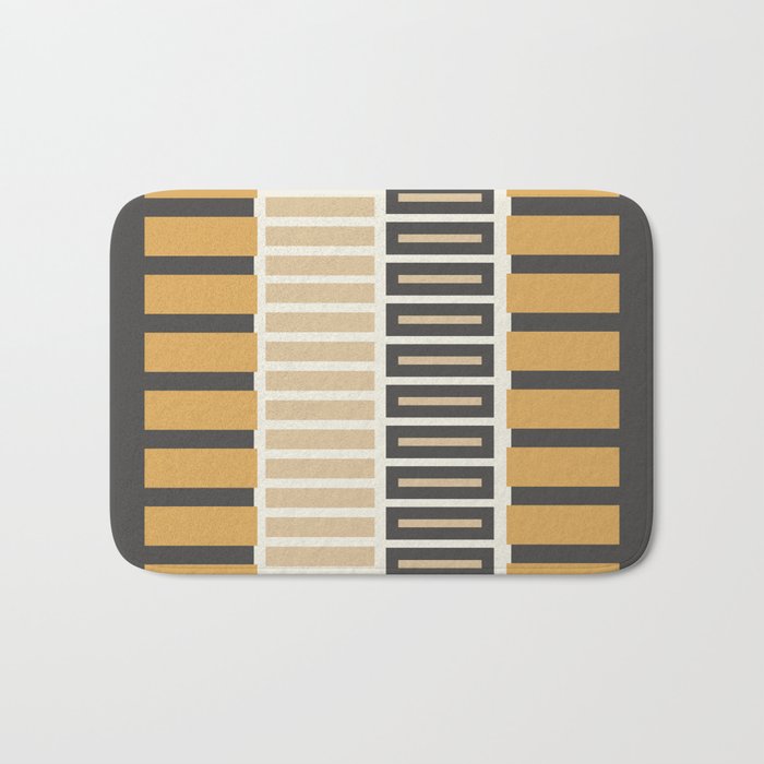 Retro Contemporary Block Stripes in Charcoal Ochre Bath Mat Gallery Image 1
