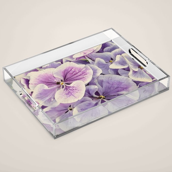 Purple hydrangea watercolor Acrylic Tray Gallery Image 1