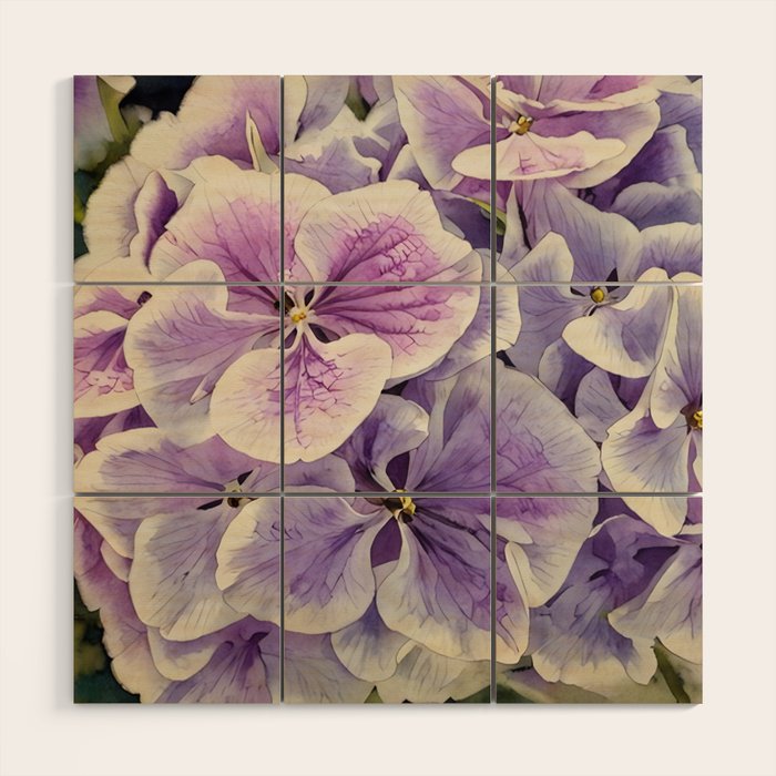 Purple hydrangea watercolor Wood Wall Art Gallery Image 1
