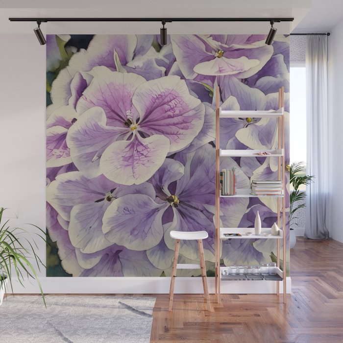 Purple hydrangea watercolor Wall Mural