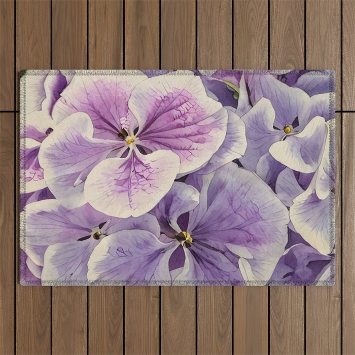 Purple hydrangea watercolor Outdoor Rug Gallery Image 1
