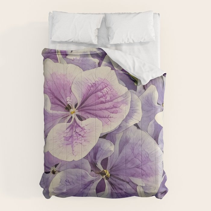 Purple hydrangea watercolor Comforter Gallery Image 1