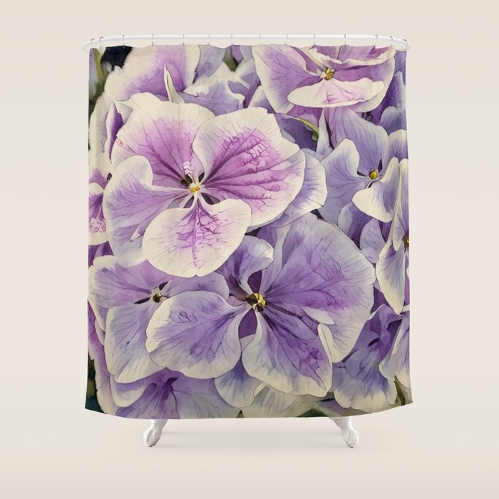 Purple hydrangea watercolor Shower Curtain Gallery Image 1