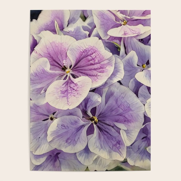 Purple hydrangea watercolor Poster Gallery Image 1
