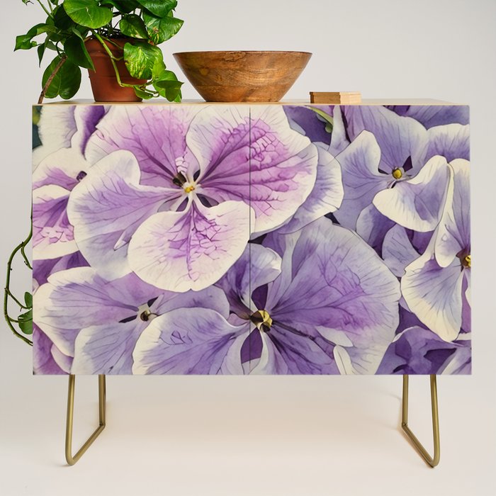 Purple hydrangea watercolor Credenza Gallery Image 1