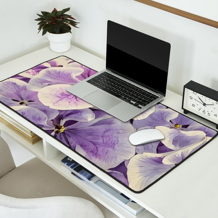 Purple hydrangea watercolor Desk Mat Gallery Image 2