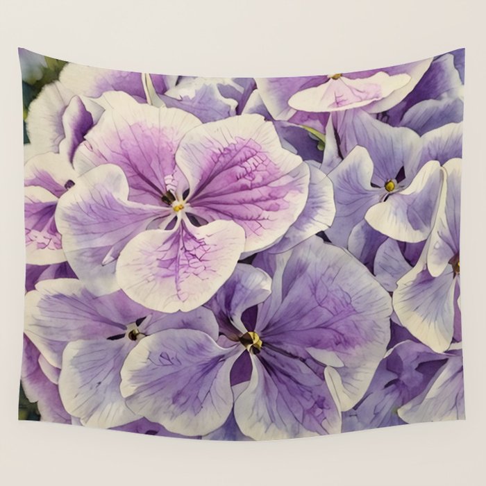 Purple hydrangea watercolor Wall Tapestry Gallery Image 1