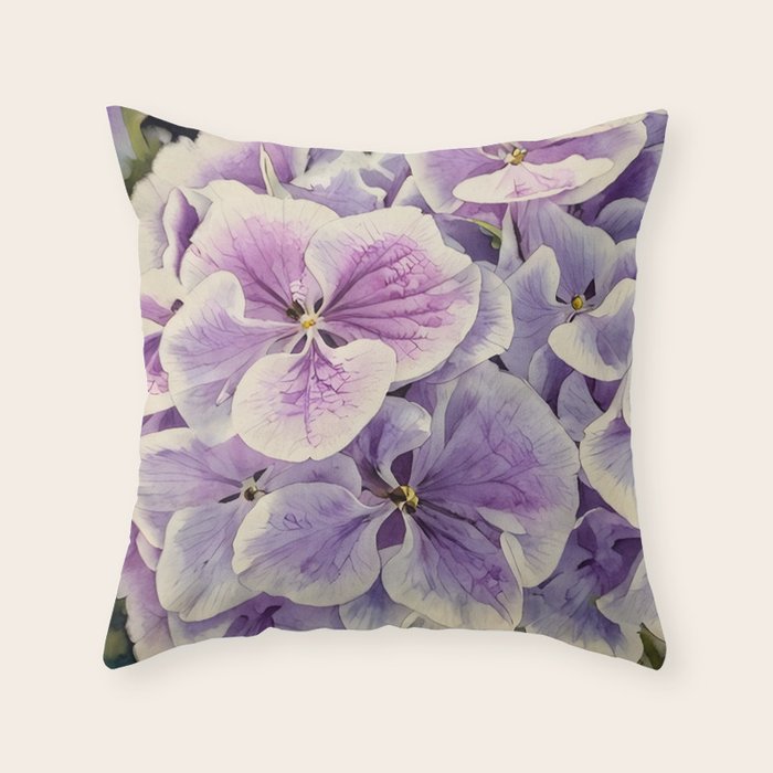 Purple hydrangea watercolor Throw Pillow Gallery Image 1