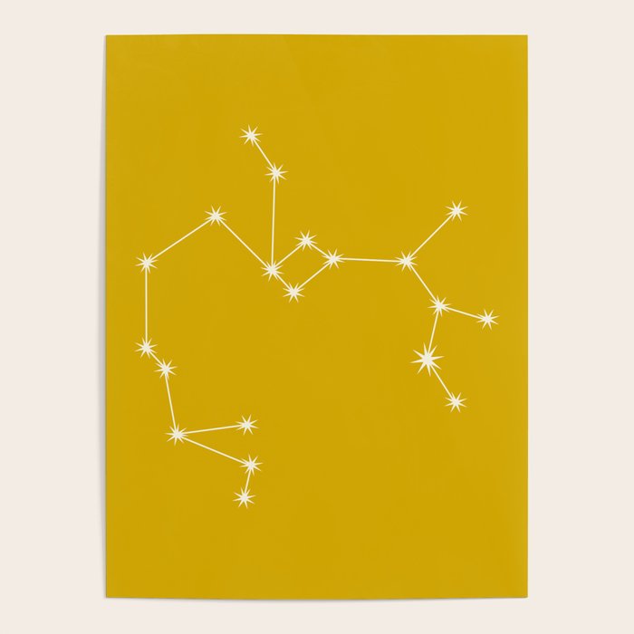 Sagittarius Zodiac Star Constellation Line Art Golden Yellow Poster Gallery Image 1