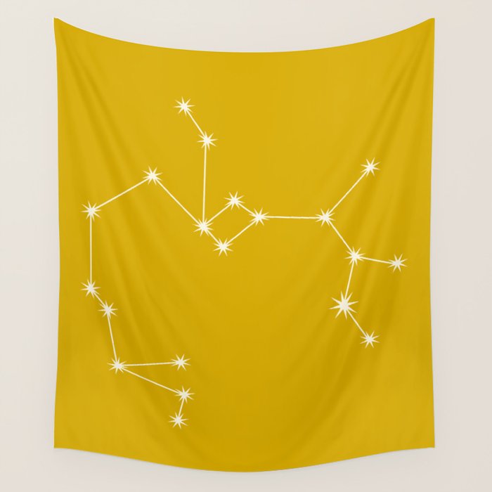 Sagittarius Zodiac Star Constellation Line Art Golden Yellow Wall Tapestry Gallery Image 4