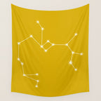 Sagittarius Zodiac Star Constellation Line Art Golden Yellow Wall Tapestry Gallery Image 4