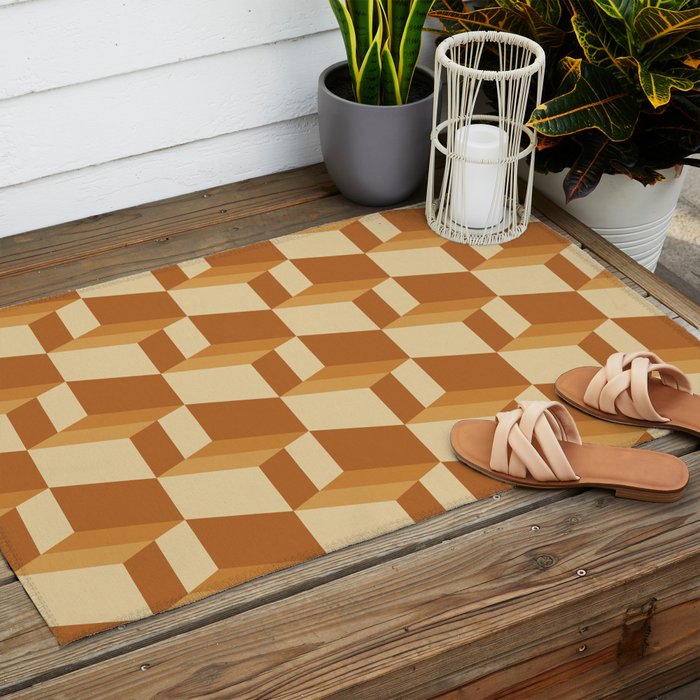 Cuboid Geometric Abstract Shapes Pattern XIII Outdoor Rug Gallery Image 2