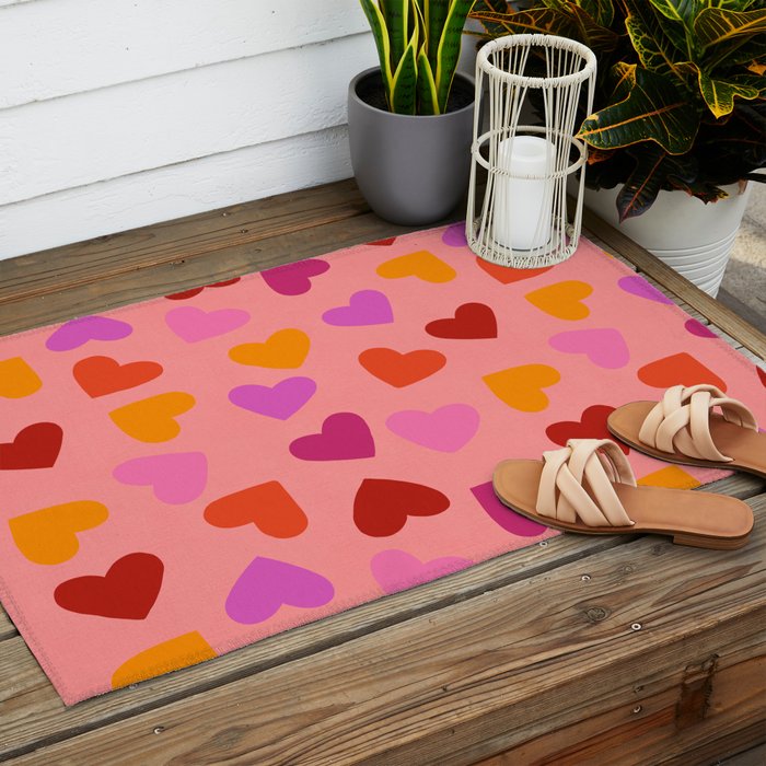 Colorful Heart Pattern for Valentine's Day Outdoor Rug Gallery Image 2