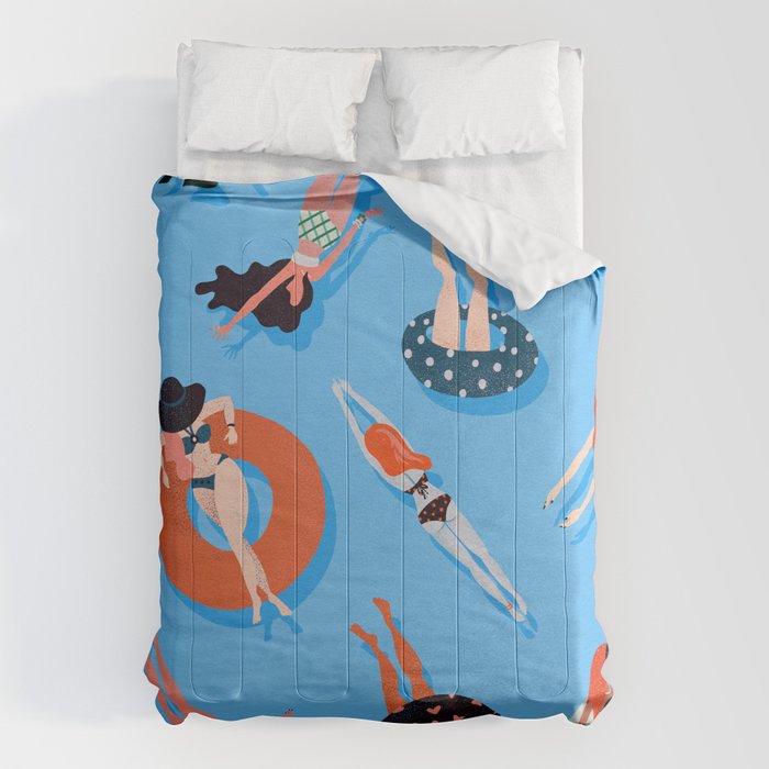 Swimming Ladies - Coral & Blue Palette Comforter Gallery Image 1