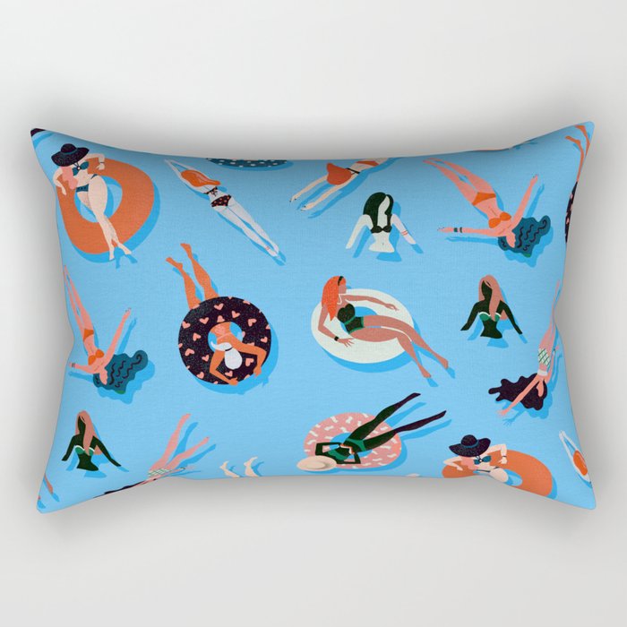 Swimming Ladies - Coral & Blue Palette Rectangular Pillow Gallery Image 2