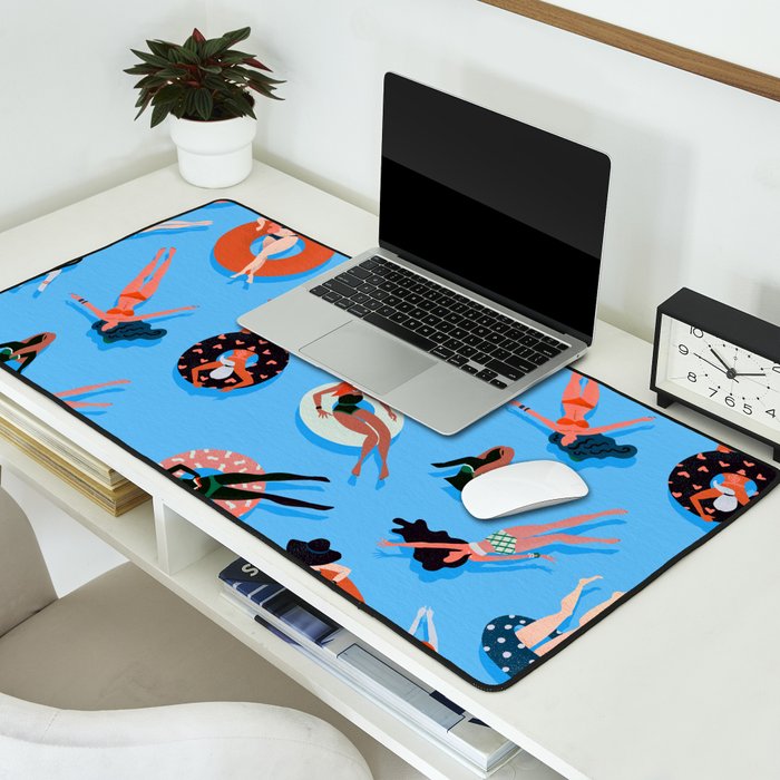 Swimming Ladies - Coral & Blue Palette Desk Mat Gallery Image 2