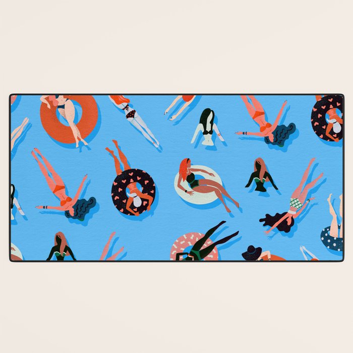 Swimming Ladies - Coral & Blue Palette Desk Mat Gallery Image 3