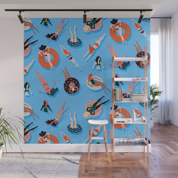 Swimming Ladies - Coral & Blue Palette Wall Mural Gallery Image 1