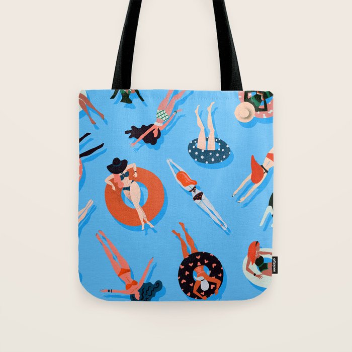 Swimming Ladies - Coral & Blue Palette Tote Bag Gallery Image 1