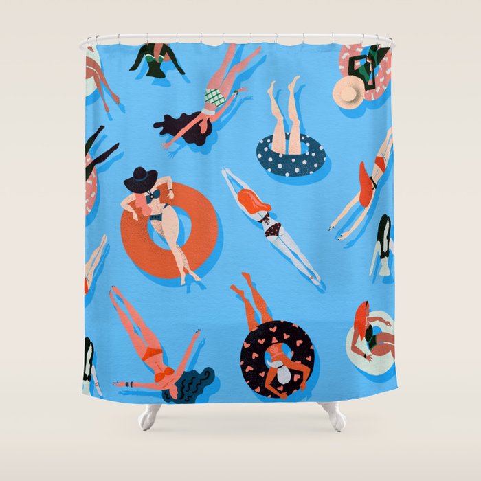 Swimming Ladies - Coral & Blue Palette Shower Curtain Gallery Image 1