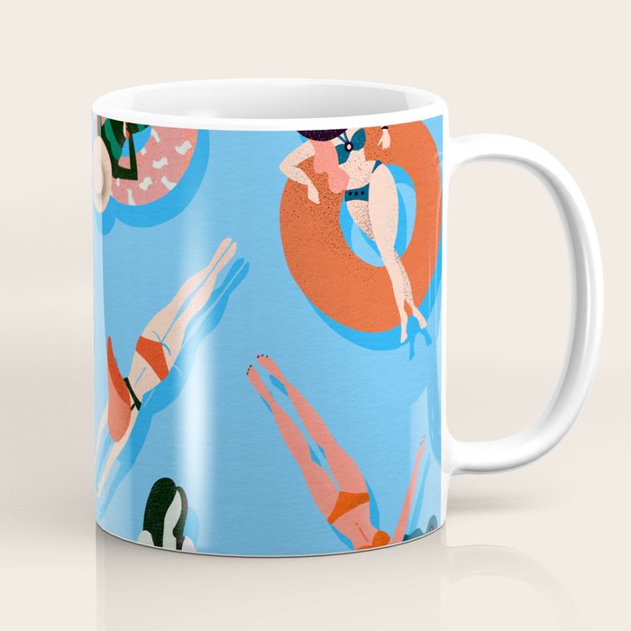 Swimming Ladies - Coral & Blue Palette Coffee Mug Gallery Image 1
