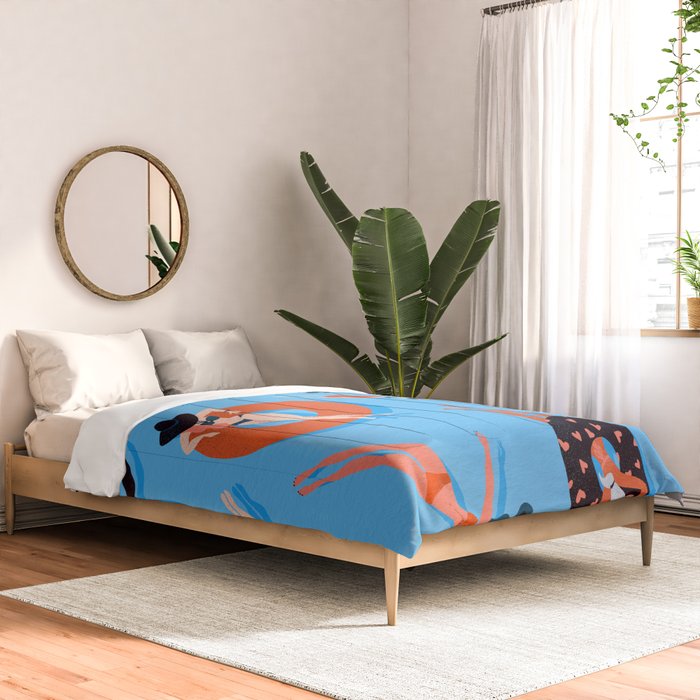 Swimming Ladies - Coral & Blue Palette Comforter Gallery Image 2