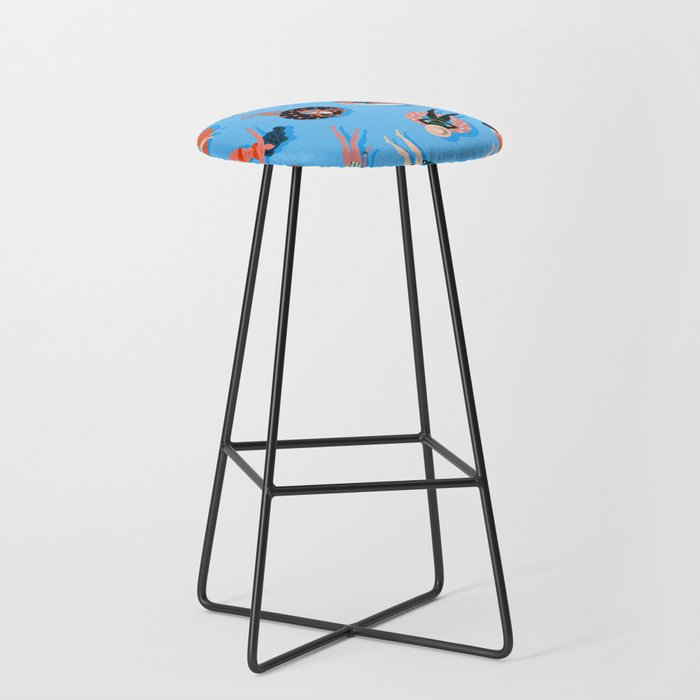 Swimming Ladies - Coral & Blue Palette Stool Gallery Image 1