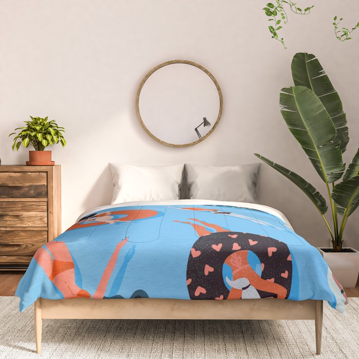 Swimming Ladies - Coral & Blue Palette Comforter Gallery Image 3