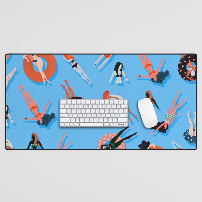 Swimming Ladies - Coral & Blue Palette Desk Mat Gallery Image 1