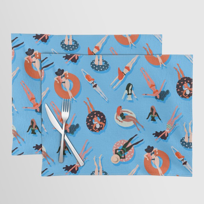 Swimming Ladies - Coral & Blue Palette Placemat Gallery Image 1