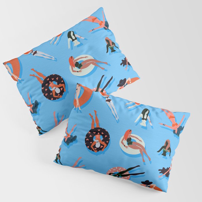 Swimming Ladies - Coral & Blue Palette Pillow Sham Gallery Image 3