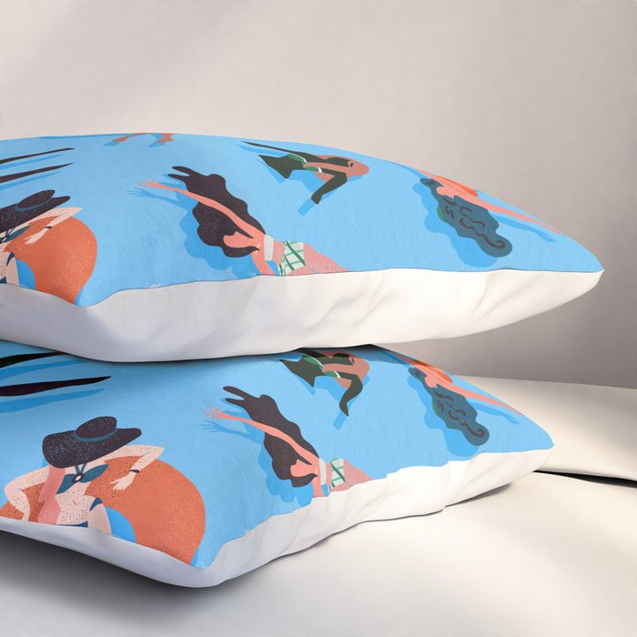 Swimming Ladies - Coral & Blue Palette Pillow Sham Gallery Image 3
