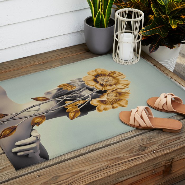 WOMAN WITH FLOWERS 2 Outdoor Rug Gallery Image 2