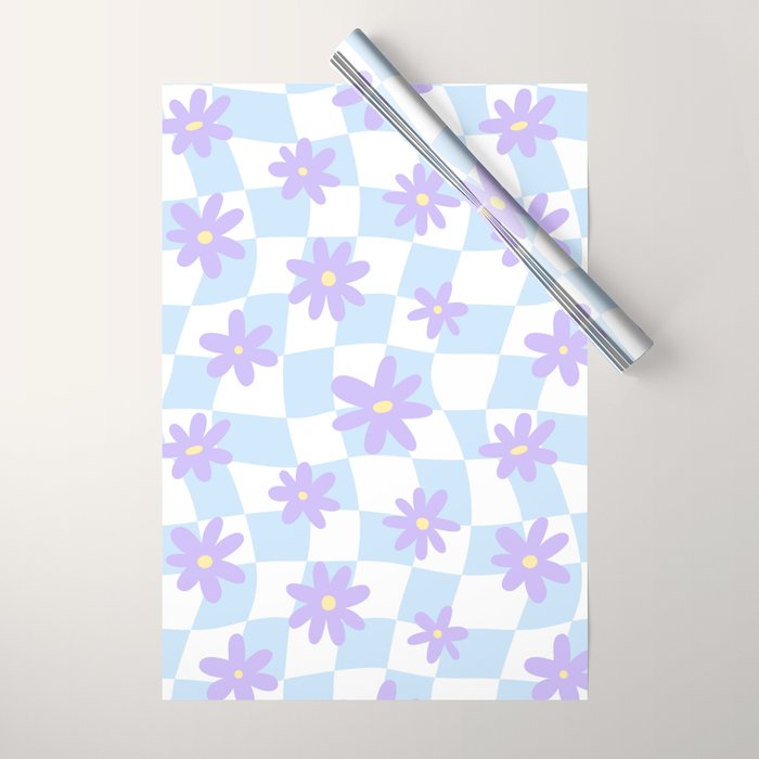 Retro psychedelic flower checkered print Wrapping Paper Gallery Image 1