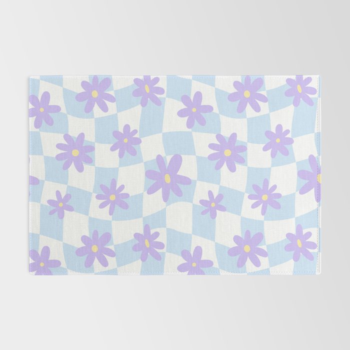 Retro psychedelic flower checkered print Rug Gallery Image 2