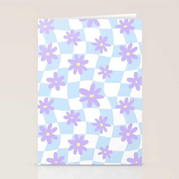 Retro psychedelic flower checkered print Stationery Card Gallery Image 2