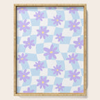 Retro psychedelic flower checkered print Serving Tray Gallery Image 1