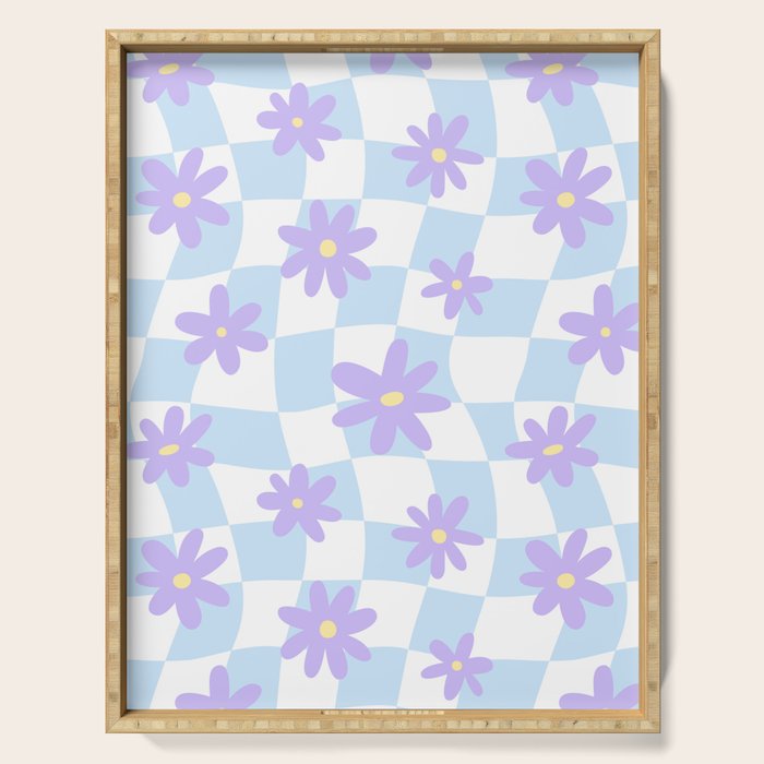 Retro psychedelic flower checkered print Serving Tray Gallery Image 1