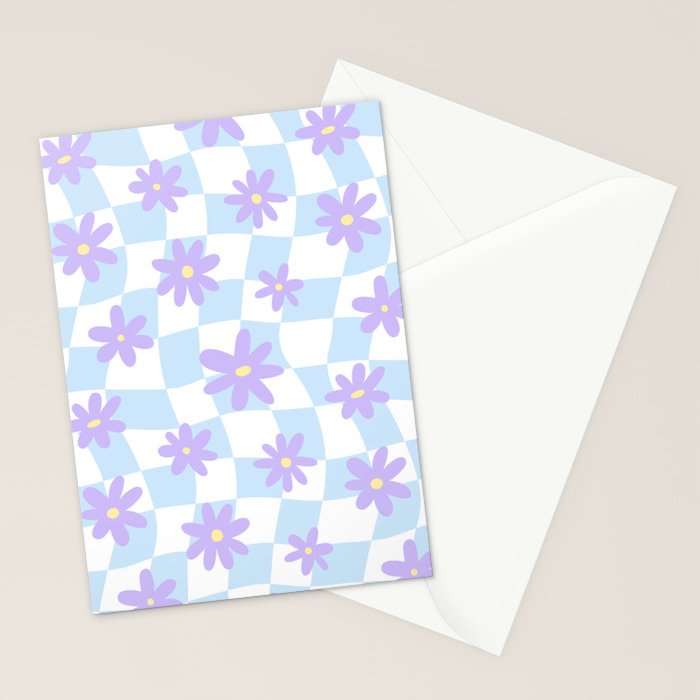 Retro psychedelic flower checkered print Stationery Card Gallery Image 2